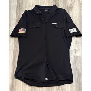 Grunt Style Mens XL Black Button‎ Up Short Sleeve Shirt Patches Military